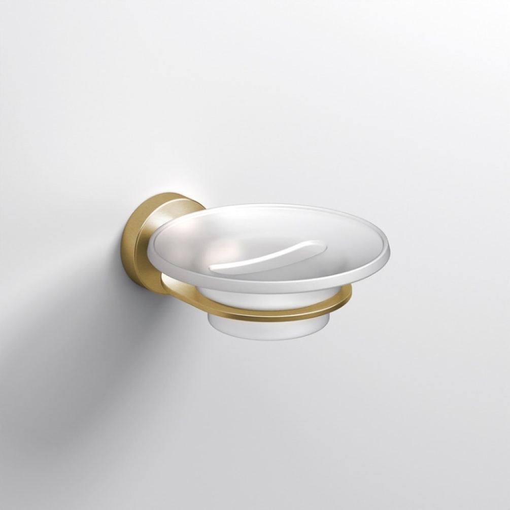 Close up product image of the Origins Living Tecno Project Brushed Brass Soap Dish
